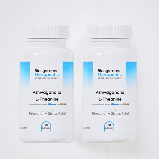 2 Bottle Bundle - Biosystems Therapeutics Stress Less Formula - Ashwagandha + L-Theanine for Relaxation and Stress ReliefSupplement Blend