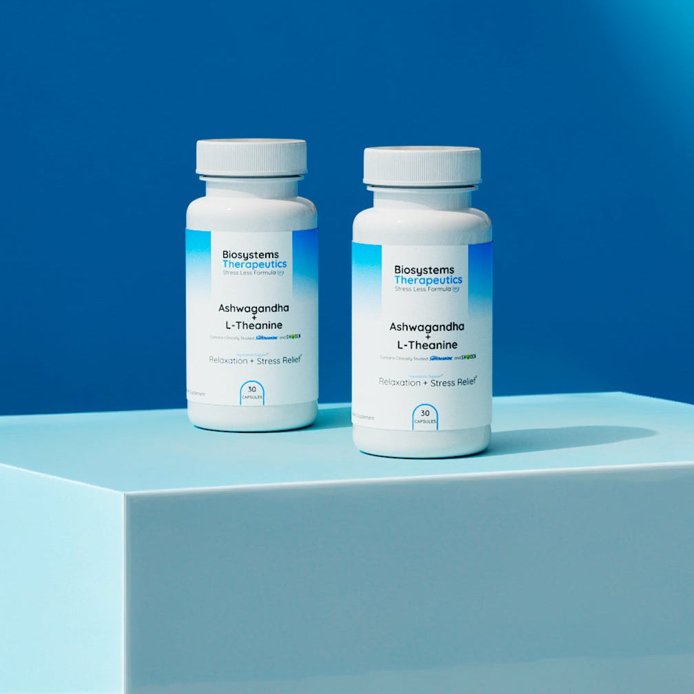 2 Bottle Bundle - Biosystems Therapeutics Stress Less Formula - Ashwagandha + L-Theanine for Relaxation and Stress ReliefSupplement Blend