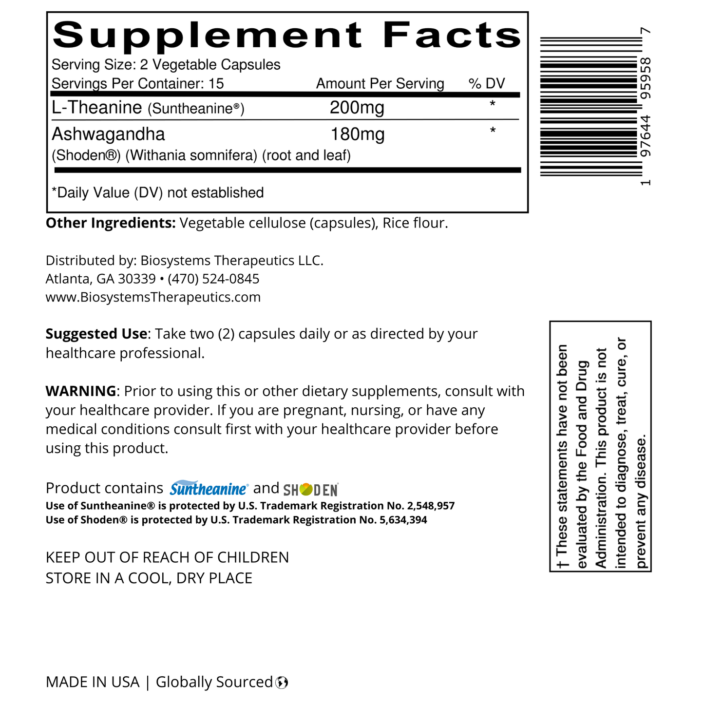 Biosystems Therapeutics Stress Less Formula - Ashwagandha + L-Theanine Supplement Blend for Relaxation and Stress Relief